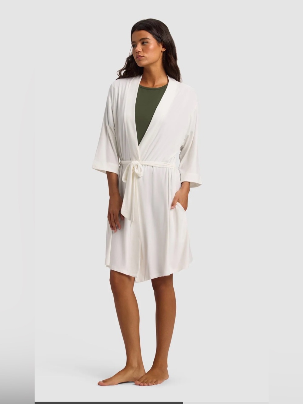 Like New Cozy Earth Bamboo Lightweight White Robe with Tie Waist Size XS Creme